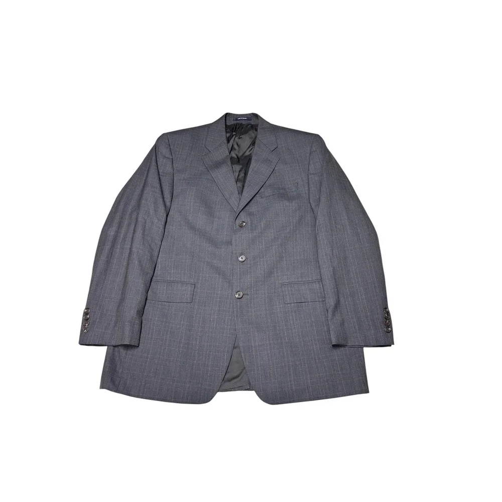 Ralph Lauren Mens 42L Wool Cashmere Glen Plaid Blazer Blue Grey Made in Canada